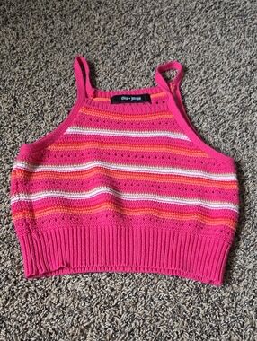 Pink Striped Knit Tank Top for Kids